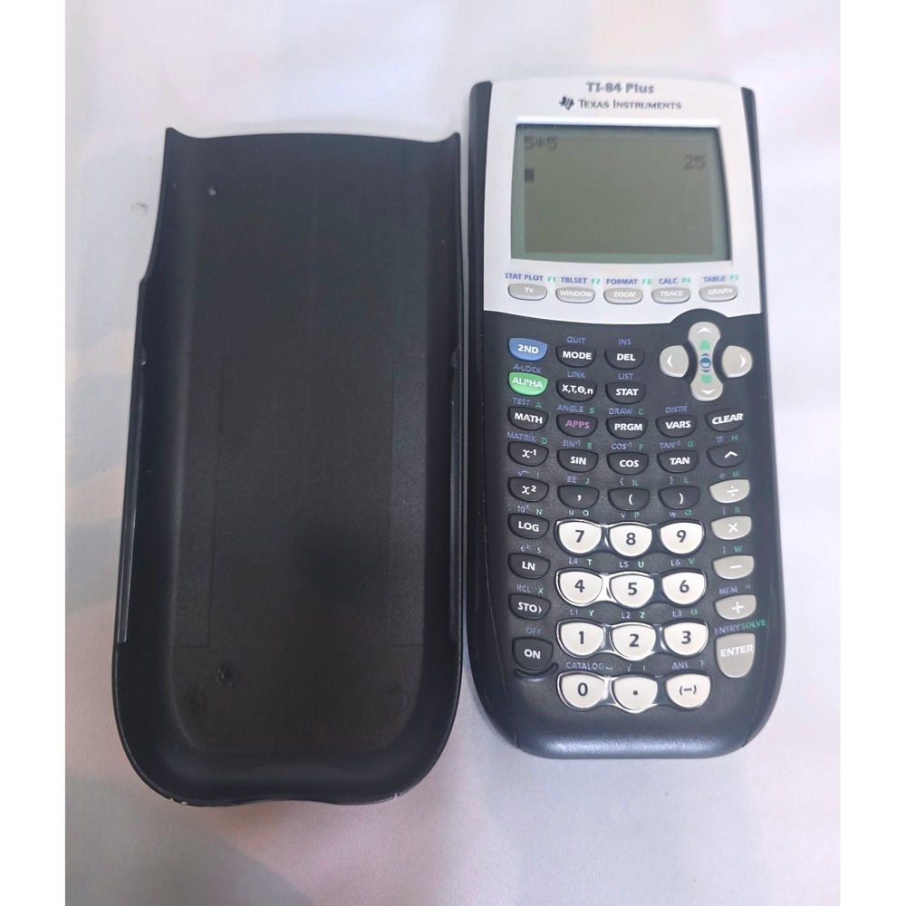 Texas Instruments TI-84 Plus Graphing Calculator Black Silver with Cover WORKS
